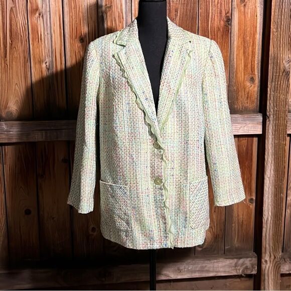 Maggie Barnes petite blazer tweed green blue patch pockets 16WP FIRM on PRICE - Picture 1 of 6